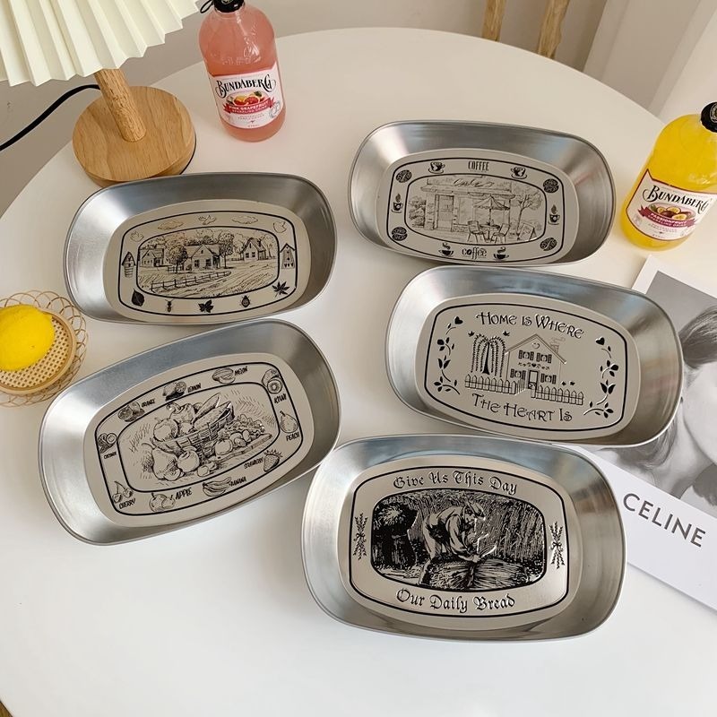 Food Snacks For Picnic - Vintage Tray American Tinplate Household Stainless