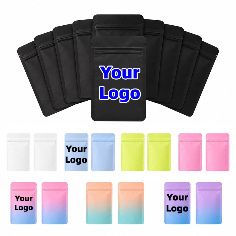 Logo Food Snack - Flat Resealable Aluminum Foil Ziplock Pouches,